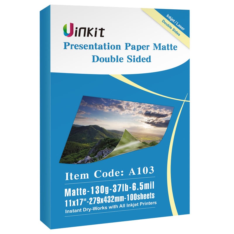 Uinkit 100 Sheets Matte Presentation tabloid paper 11x17 matte Double Sided 37lb Brochure Photo Paper 6.5Mil for laser and Inkjet Printers - Image 1